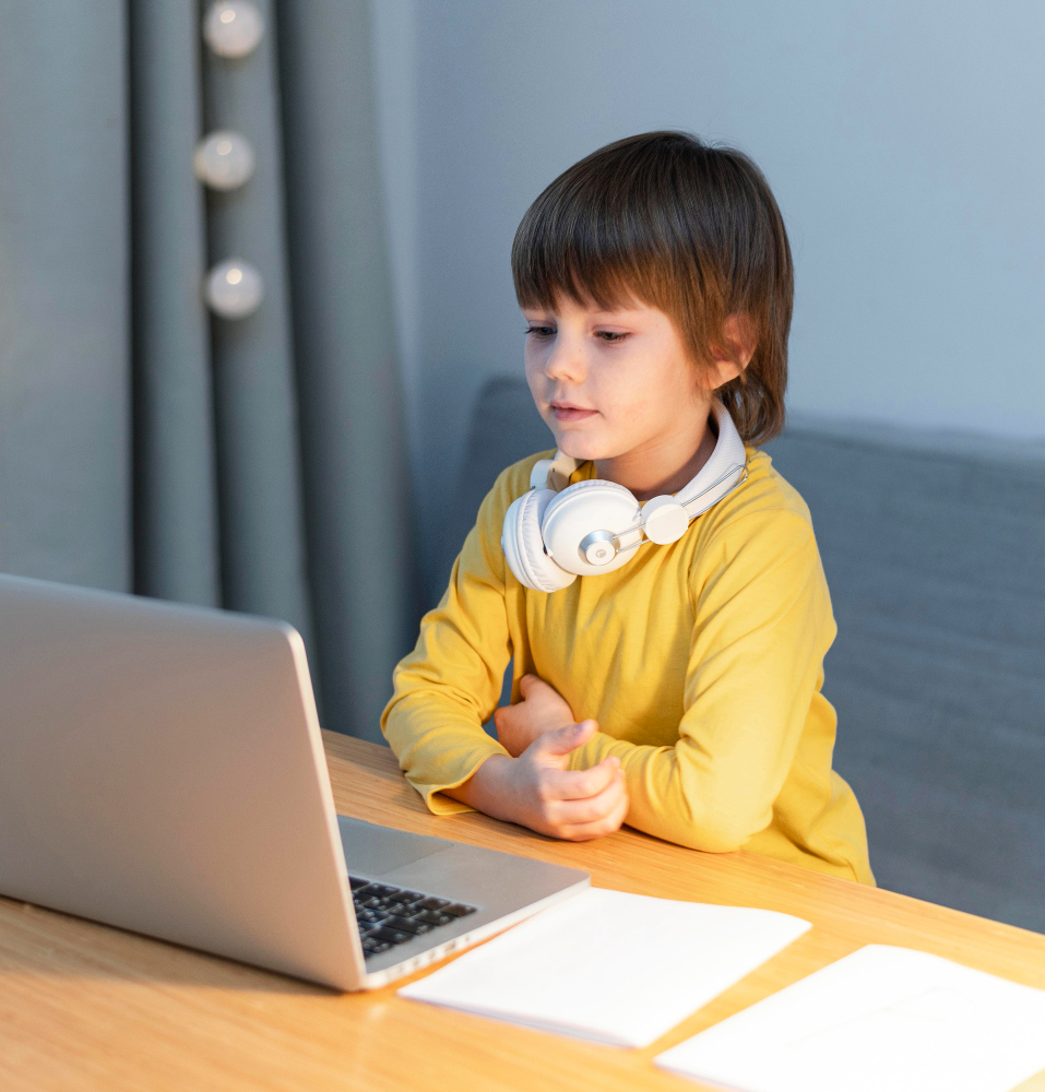 Illustration of a diverse group of students engaging in a virtual classroom session.