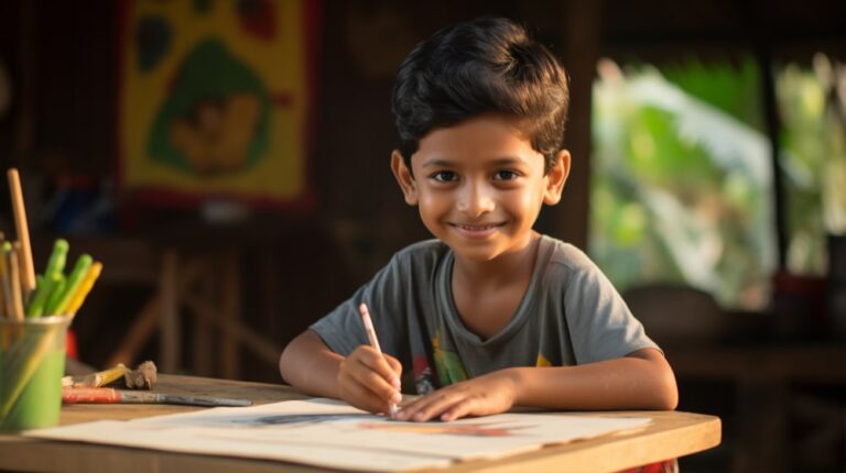 A student studying at home with a laptop.