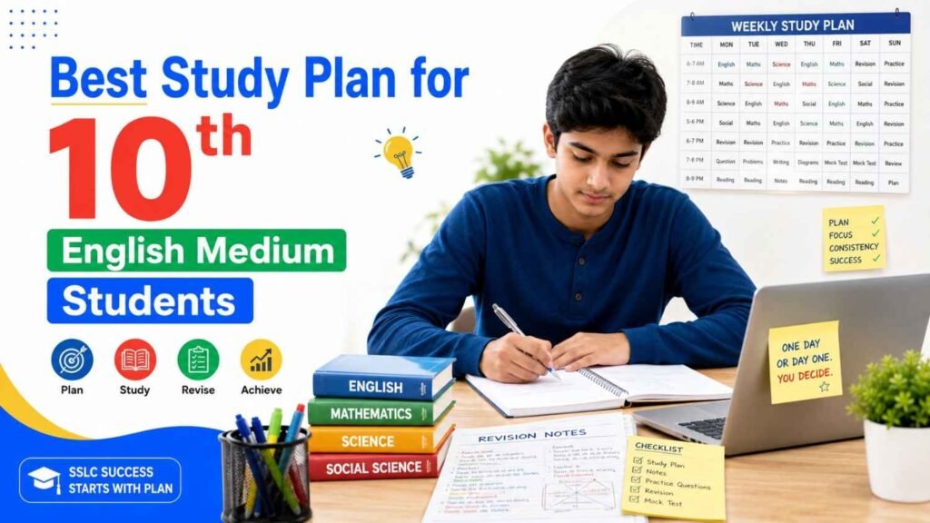 Best Study Plan for 10th English Medium Students with a student following a weekly SSLC study timetable